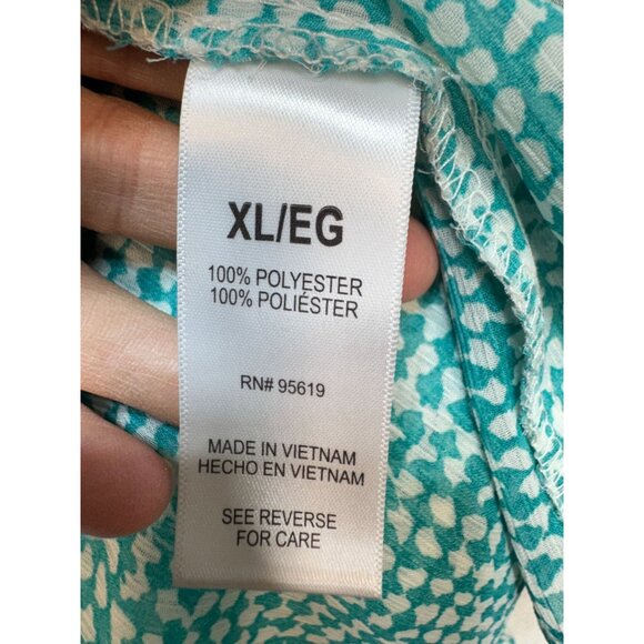 Fever Women Double Layer Sleeveless Blouse XL Aqua Speckle Grid Summer Keyhole - Picture 5 of 13